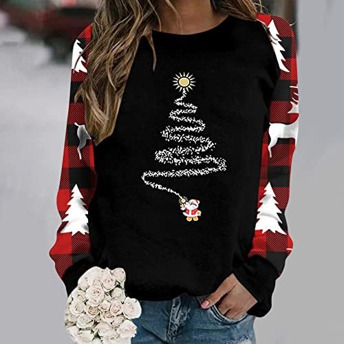 Fandream Bayan Noel Kazak Merry Christmas O-Boyun T Gömlek Sıcak Gevşek Fit Uzun Kollu Egzersiz Kadınlar için Tops