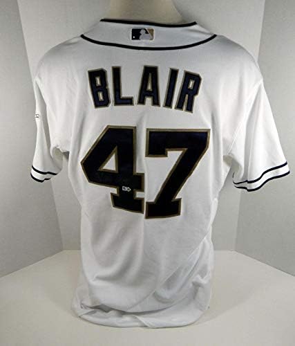 2013 San Diego Padres Willie Blair 47 Oyun İmzalı Beyaz Forma HZ355689 - Oyun Kullanılmış MLB Formaları