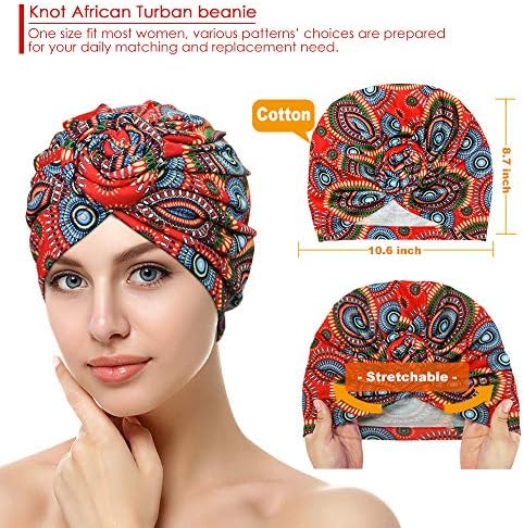 ASHİLİSİA 4 Adet Afrika Desen Düğüm Headwrap, Önceden Bağlı Kaput Türban Bere Kap Kadınlar için