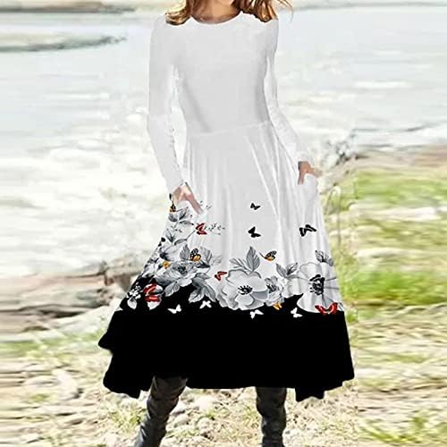 TREBIN kadın Sonbahar ve Kış Rahat İnce Uzun Kollu Düz Renk Yünlü Kumaş Elbise