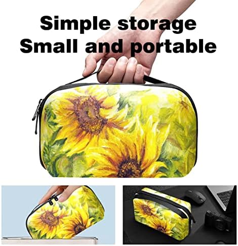 Taşıma çantası Seyahat kılıf çanta USB kablo düzenleyici Cep Aksesuar Fermuar Cüzdan, Yağlıboya Sanatsal Ayçiçeği