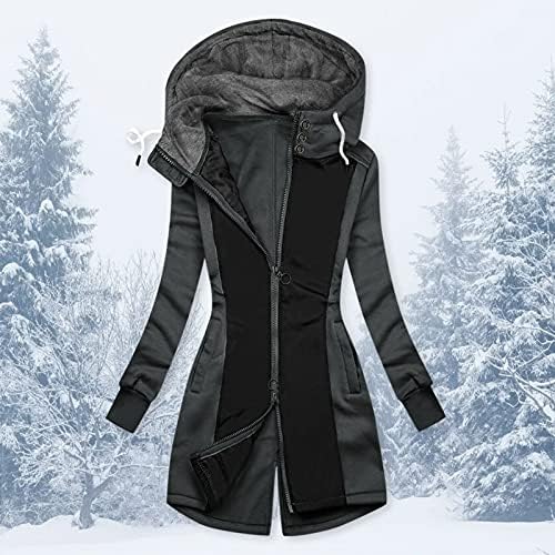 Kadın kapüşonlu ceket Düz Renk Uzun Ceket Kış Rahat Tam Fermuar İpli Sıcak Palto Cepler İle Sağlık