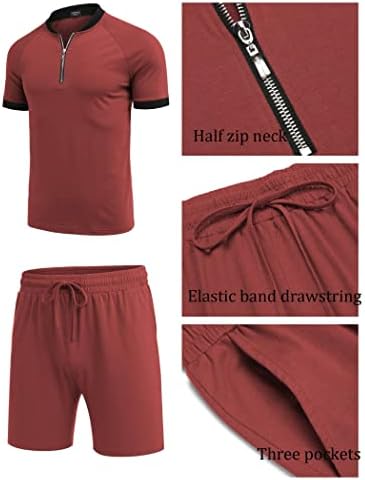 COOFANDY erkek 2 Adet Kıyafetler Pamuk Çeyrek Zip T Shirt ve şort takımı Rahat Spor Takım Elbise Yaz Eşofman
