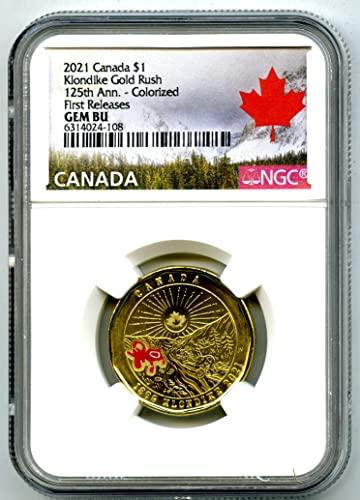 2021 CA Kanada 125. Yıldönümü KLONDİKE altına HÜCUM Renklendirilmiş İLK SÜRÜMLER Loon Loonie hatıra parası $1 Mücevher BU