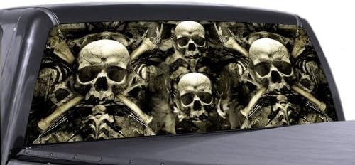 VuScapes-Kafatası ve Kemikler - Arka Cam Kamyon Grafiği-Vinil ile Çıkartma SUV Görünümü
