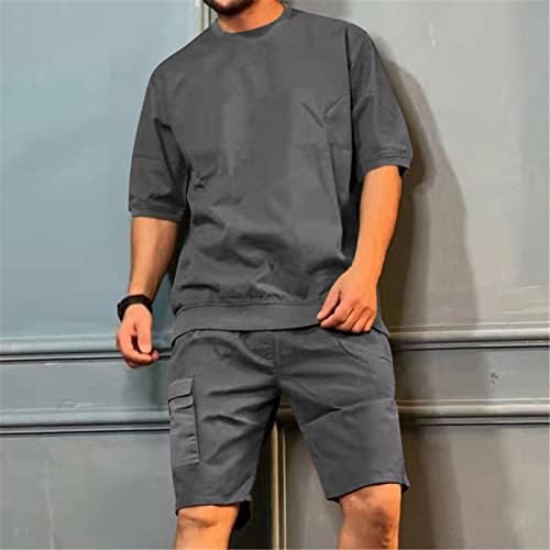 Erkek Yaz Eşofman Takım Elbise O Boyun kısa kollu tişört Kargo Şort Setleri Erkekler Rahat Düz spor elbise