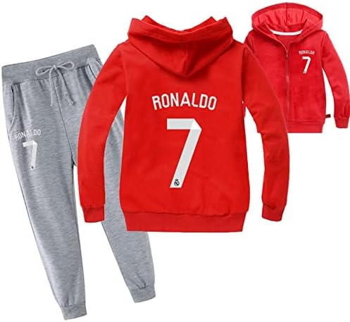 Leeorz Erkek Rahat Kapüşonlu Sweatshirt Cristiano Ronaldo fermuarlı kapüşonlu kıyafet ve Sweatpants Seti 2 Parça Eşofman