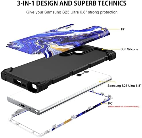 Samsung Galaxy S23 Ultra Kılıf için DUEDUE, mermer Desen Ağır Sağlam Darbeye Dayanıklı Damla Koruma 3 in 1 Hibrid Sert PC