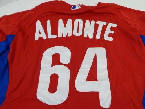 2011-13 Philadelphia Phillies Almonte 64 Oyun Kullanılmış Kırmızı Forma ST BP 44 88 - Oyun Kullanılmış MLB Formaları
