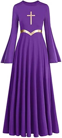 ELLYDOOR kadın Övgü Dans Elbise Metalik Kemer Uzun Salıncak Liturjik İbadet Kilise Elbise Elbise Lirik Giyim