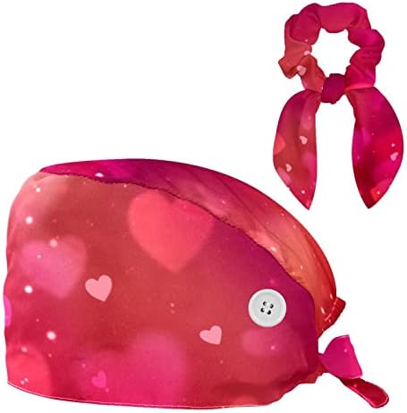Kırmızı Pembe Aşk Kalp çalışma Kapağı Düğmesi ve Ter Bandı, Ayarlanabilir Elastik Bandaj Kravat Geri Şapka Kadınlar ve Erkekler