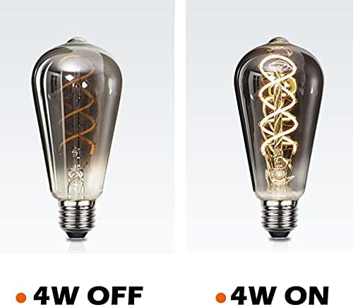 Edearkar ST64 Vintage Edison Filament Ampul, Sıcak Beyaz Antika Esnek Spiral LED Filament Ampul, E26 Taban Dumanlı Gri Cam