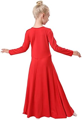 HIHCBF Kızlar Uzun Kollu Liturjik Övgü Dans Elbise Çocuklar Aplike Lirik Balo Salonu Giyim Ibadet Robe Kostüm