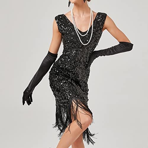 Korku kadın Vintage Elbise Seksi Kolsuz Elbise 1920s Payetli parti ışığı Gece Elbisesi Uzun İnce Fishtail Etek Kravat