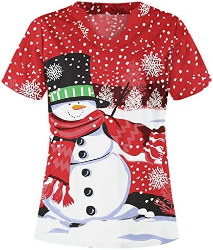 Shusuen Noel Kadınlar ıçin Üstleri Artı Boyutu V Yaka Eğlenceli T Shirt çalışma üniforması Tee Cepler ıle hemşire üniforması