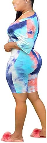 Kadın Artı Boyutu 2 Parça Kısa Set Rahat Batik Baskı Gömlek + Bodycon Şort Eşofman Spor Kıyafet