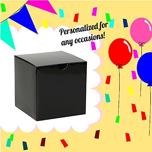 UnicoPak 30 Paket 4x4x4 Siyah Hediye Kutuları, parlak Siyah Kutular Favor Kutuları, Doğum Günü Partisi için küçük Hediye