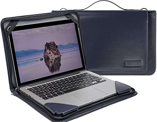 Broonel Mavi Deri Dizüstü Messenger Kılıf-HP X360 14a Chromebook 14 HD Dokunmatik Ekranlı Dizüstü Bilgisayar ile uyumlu