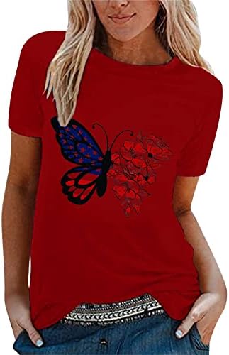 ve Gömlek Kadın kadın Rahat Bağımsızlık Günü Kelebek Baskı T Shirt Kısa Kollu Gömlek Gömlek Kadınlar için