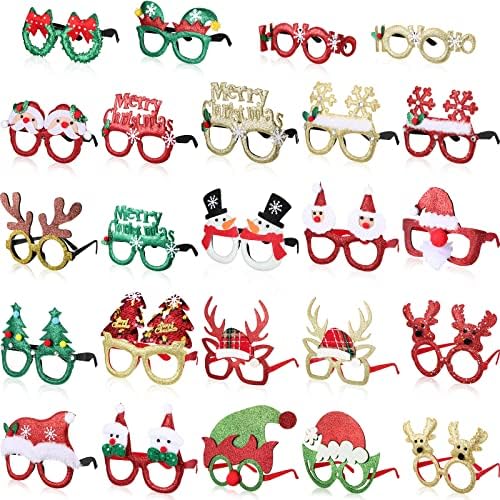 24 Adet Noel Gözlük Çerçevesi Glitter Noel Partisi Favor Yenilik Tatil Gözlük Noel Komik fotoğraf kabini (Güzel Tarzı)