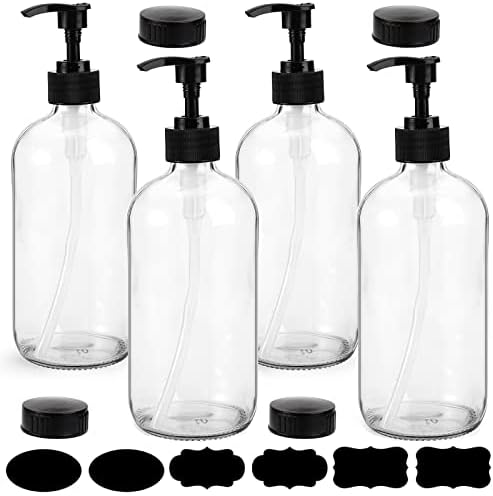 Yarlung 4 Paket 16 Oz Cam pompa şişeleri, Şeffaf Doldurulabilir Kaplar Uçucu Yağlar, Losyonlar, Temizlik Ürünleri için cam