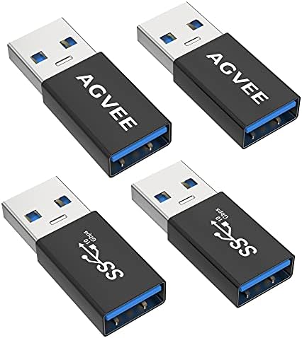 AGVEE [4 Paket USB-A 3.0 Dişi USB-A 3.0 Erkek Adaptör, USB 3.0 Dönüştürücü Çoğaltıcı Uzatma Genişletici Konektörü, siyah