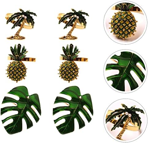 Sosoport 18 adet Dekoratif Peçete Halkaları Hindistan Cevizi Ağacı Ananas Monstera Tasarım Peçete Tokaları