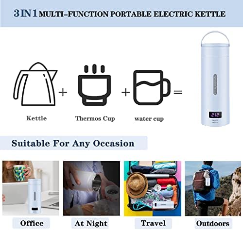 Seyahat Elektrikli Su Isıtıcısı Küçük Taşınabilir Elektrikli Su ısıtıcısı, 4 Değişken Ön Ayarlı 380ML Mini Çaydanlık, 304