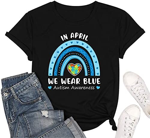 Sahte Kaplumbağa Boyun Bayanlar Bayan Rahat spor tişört Giyim Mavi Farkındalık Ayı T Shirt Paketi Kaplumbağa Boyun Üst