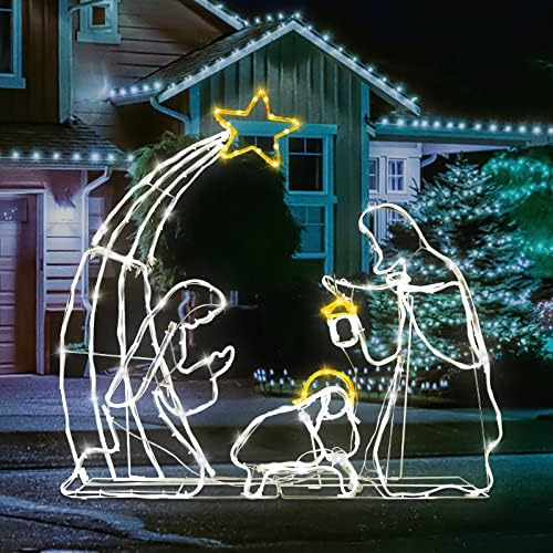38 Doğuş Sahneleri Neon Burcu, Noel Kutsal Aile Dekorasyon Noel Kapalı / Açık Doğuş Seti (Bebek İsa, Mary ve Joseph)