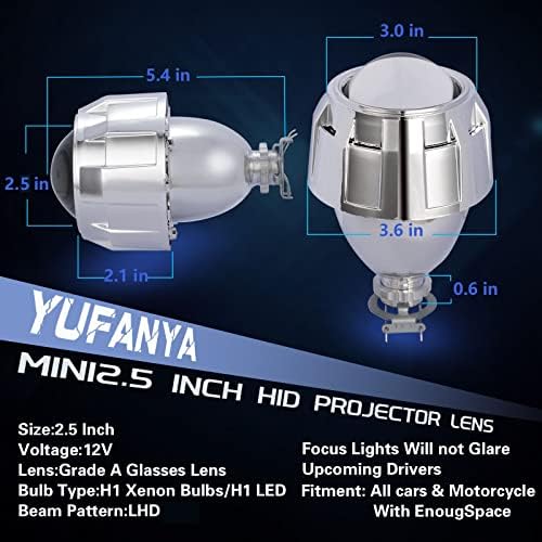 YUFANYA 2.5 İnç Mini Projektör Lens LHD Bixenon Projektör Lens ile Gümüş Shrouds Yüksek düşük ışın Araba Far fit için H1