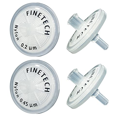 Naylon Şırınga Filtreleri 25mm Çap 0.22 µm Gözenek Boyutu Laboratuvar Filtrasyonu için Finetech (20'li Paket) Tayvan'da Üretilmiştir