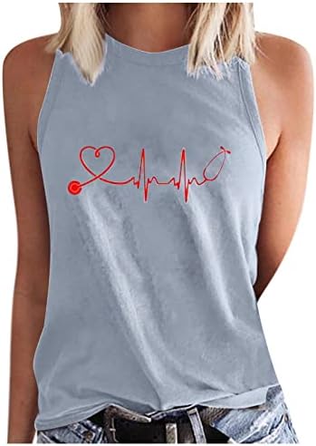 Kalp atışı Gömlek Kadınlar için Yaz Aşk Grafik Baskı T-Shirt Crewneck Casual Kolsuz Tees En