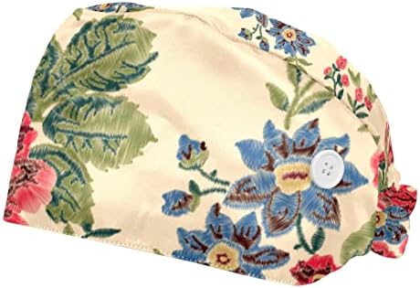 2 Paket Vintage Gül Çiçek Çalışma Kapağı Düğmeleri ve Ter Bandı Ayarlanabilir Fırçalama Kap Hemşirelik Kap Kravat
