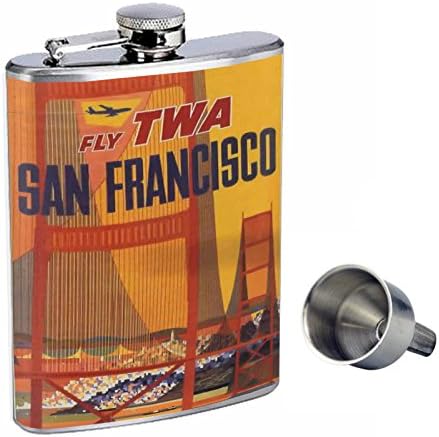 Mükemmellik Tarzı 8 oz Paslanmaz Çelik Viski Şişesi Ücretsiz Huni ile D-099 Fly San Francisco Havayolları