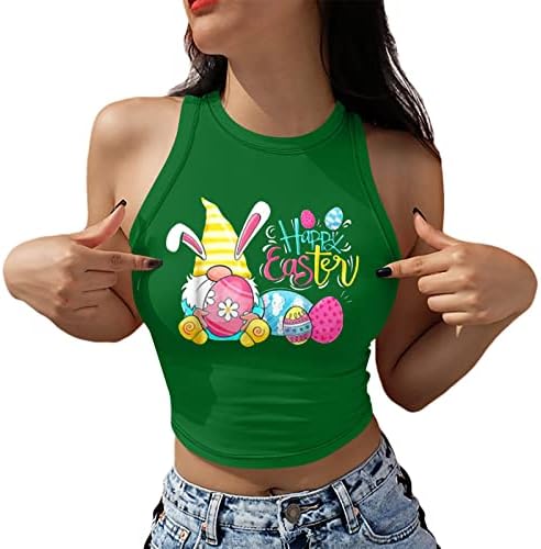 Paskalya Gömlek Kadınlar için Kolsuz Gömlek O Boyun Gevşek Tunik Tees Tişörtleri Sevimli Tavşan Grafik Moda Bluz Tops