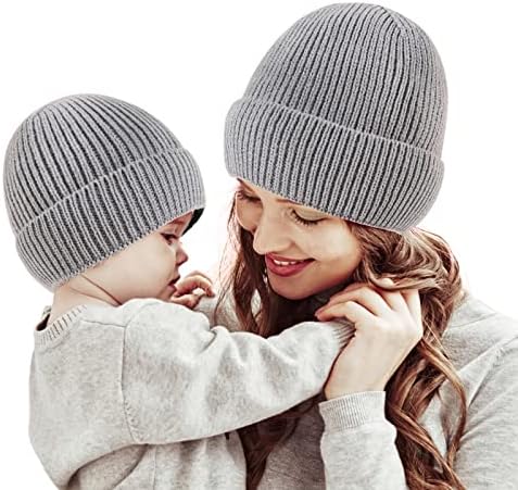 Sonbahar ve Kış Düz Renk Çocuk Örme Ebeveyn Çocuk Şapka Sıcak Yünlü Örme Şapka Şapka