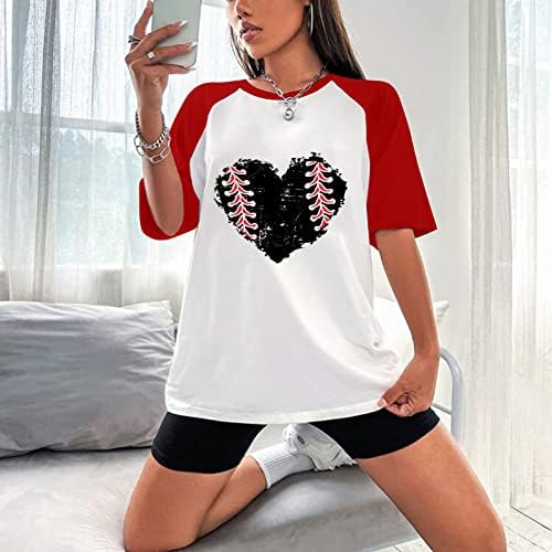 Kadın Beyzbol Üstleri anneler Günü Kalp Baskı T Shirt 2023 Yaz Casual Tee Tunik Bayan Kısa Kollu O-boyun Tee Gömlek