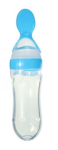 Bebek Bebek maması Dağıtım biberon Kaşık Silikon Sıkmak Besleyici Güvenli (Mavi)
