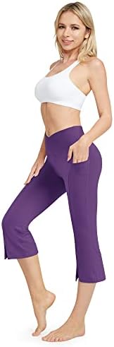 G4Free kadın kapri cepli pantolon Çapraz Bel Bootcut Yoga Pantolon Sıkı Flare Mahsul Tayt Rahat Egzersiz için