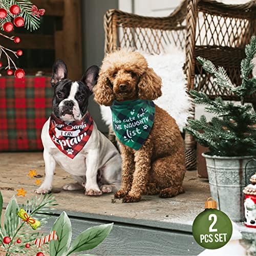 Büyük Cins Köpek Noel Bandanaları-2 Paket Buffalo Ekose Köpek Bandanası Noel-Büyük Köpekler için Ayarlanabilir Noel Köpek