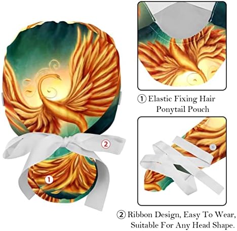 Düğmeli Kadınlar için Tıbbi Kapaklar Uzun Saç, 2 Parça Ayarlanabilir Çalışma Kapağı, Sihirli Firebird Phoenix