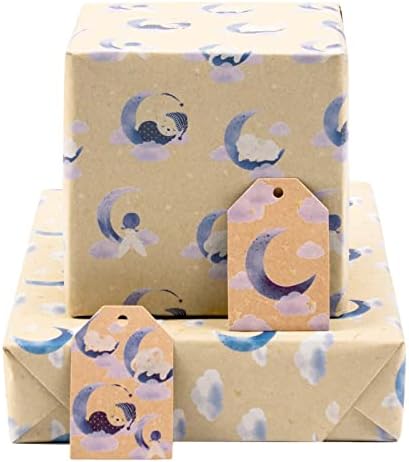 Doğum Günü, Bebek Duşu, Kraft Ambalaj Kağıdı için Hediye Etiketli BİOBROWN Bebek Duşu Ambalaj Kağıdı - Katlanmış Düz-Sayfa