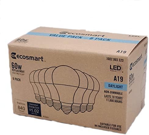 EcoSmart 60W Eşdeğer 8,5 W Gün ışığı LED Ampuller-8'li Paket, Enerji Tasarruflu, Kısılabilir Olmayan, 5000K Renk Sıcaklığı,