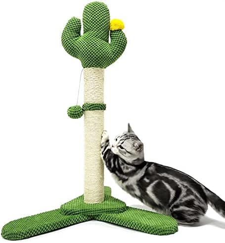 HeyKitten 25 Tall Kaktüs Kedi tırmalama sütunu ile Sarkan Oyuncak Top, dikey Sisal Halat Kutup ile Sağlam Tripod Tabanı için