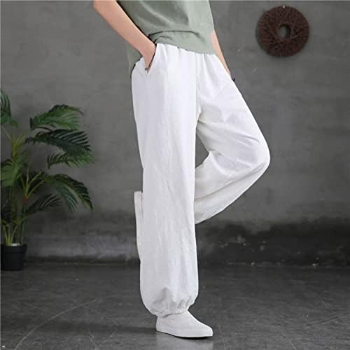 Fener Keten pamuklu pantolonlar Kadınlar için Salon harem pantolon 2023 Yaz Rahat Rahat Gevşek Fit Elastik Bel Pantolon