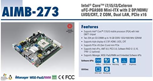 (DMC Tayvan) 3. Nesil Intel Core i7/i5/i3/Celeron ufc-PGA988 Mini-ITX ile QM77, 2 DP / HDMI / LVDS / CRT, 2 COM, Çift GbE
