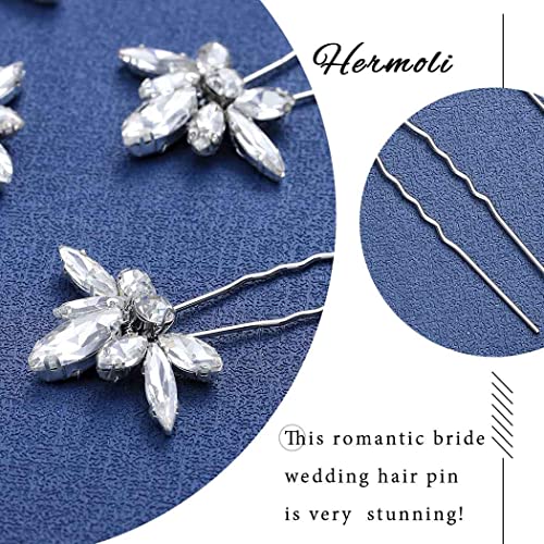 Hermoli Gelin Düğün Saç Pins Gree Kristal Çiçek Gelin Headpieces Altın Saç Aksesuarları Nedime ve Kızlar için (Beyaz)