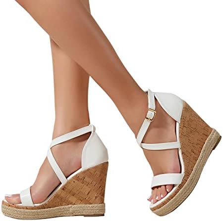 Kadınlar için Sandalet Şık Toka Ayak Bileği Kayışı Burnu açık Espadrilles Flatform Kama Rahat Sandalet