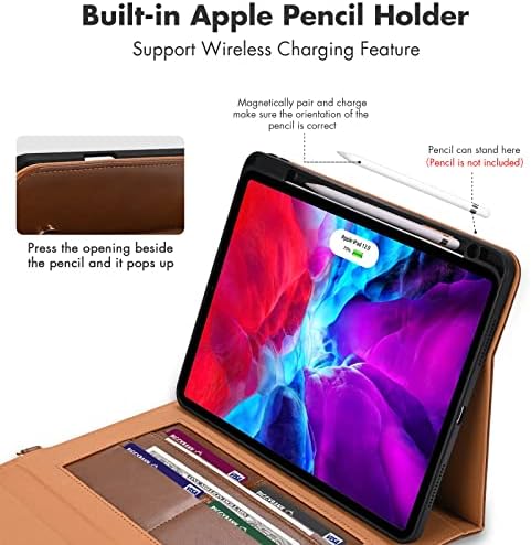 Dteck Kılıf Apple iPad için Pro 12.9 inç 6th / 5th / 4th / 3rd Nesil, Premium PU Deri Folio Standı Kapak kalemlik Fermuarlı